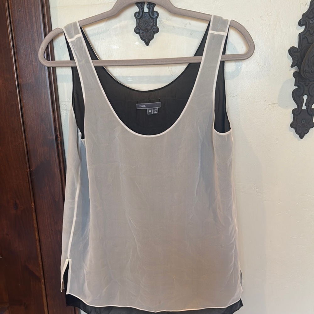 Women's Black and Cream Sleeveless Top